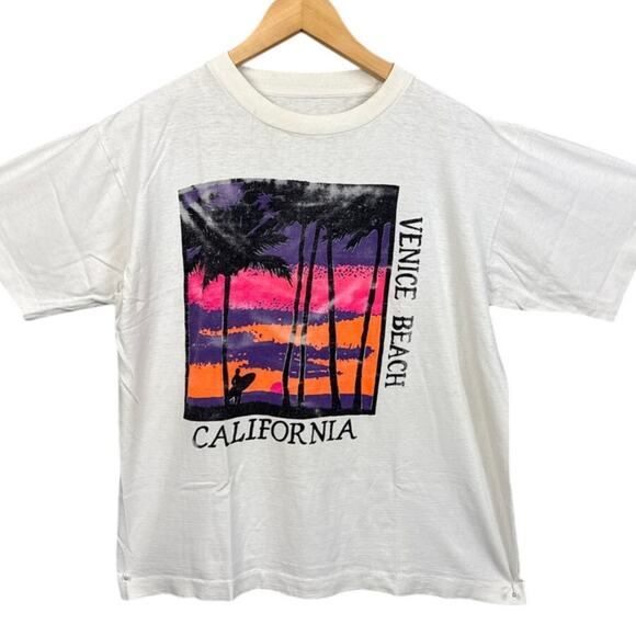 Vintage 90s Venice Beach Single Stitch Tee Shirt Off White Thrashed Streetwear - Picture 1 of 8